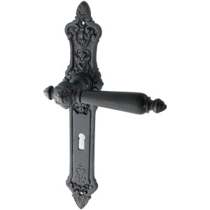 Ferrure de porte en fonte noire, authentique, forme classique